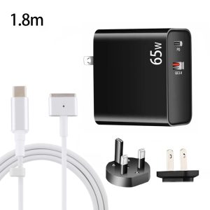PD-65W USB-C / Type-C + QC3. 0 USB Laptop Charging Adapter + 1.8m USB-C / Type-C to MagSafe 2 / T Head Data Cable, UK Plug / US Plug