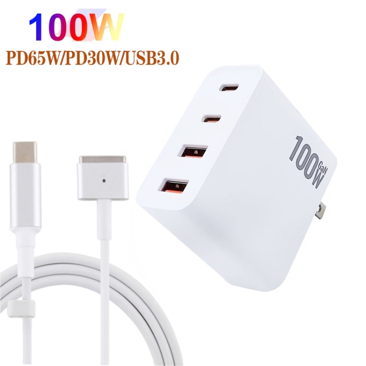 GaN 100W Dual USB-C/Type-C + Dual USB Multi Port Charger with 1.8m Type-C to MagSafe 2 / T Header Data Cable - 图片 3