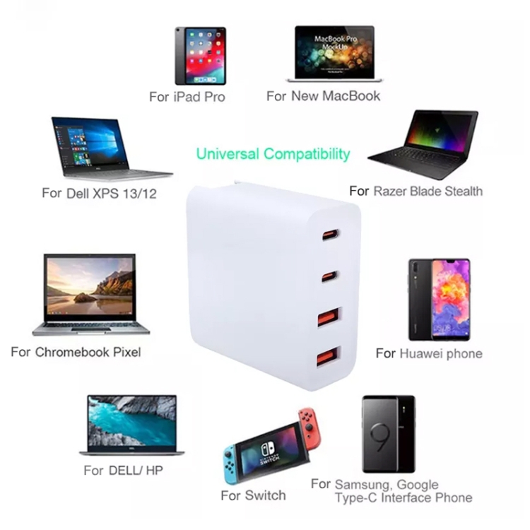 GaN 100W Dual USB-C/Type-C + Dual USB Multi Port Charger with 1.8m Type-C to MagSafe 2 / T Header Data Cable - 图片 9
