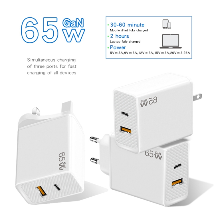 GaN PD48W Type-C PD3.0 + USB3.0 Notebook Adapter for MacBook Series ,EU Plug - 图片 4