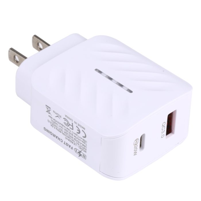 LZ-822A+C PD 20W USB-C / Type-C + QC 3.0 USB Fast Travel Charger,, US Plug, EU Plug