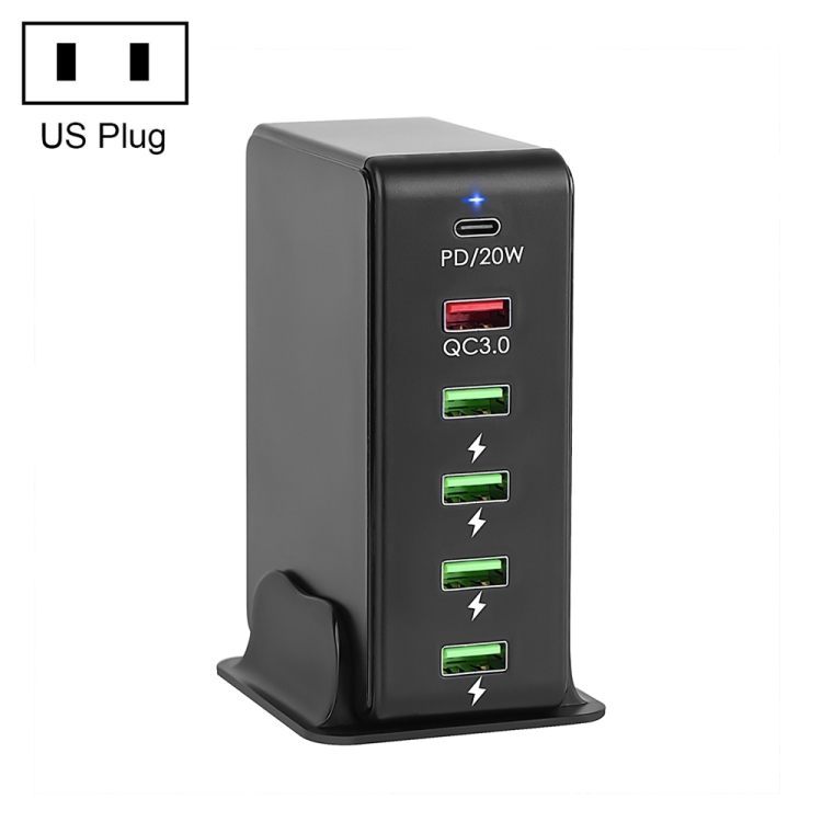 6 in 1 65W PD USB-C / Type-C + QC 3.0 USB + 4 USB Multi-port Travel Charger,, US Plug, EU Plug, UK Plug, AU Plug 1 6 in 1 65W PD USB-C / Type-C + QC 3.0 USB + 4 USB Multi-port Travel Charger,, US Plug, EU Plug, UK Plug, AU Plug