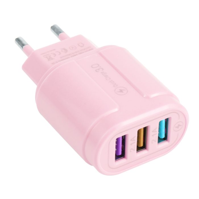 13-222 QC3.0 USB + 2.1A Dual USB Ports Macarons Travel Charger,, EU Plug, US Plug