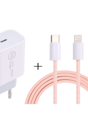 SDC-20W PD USB-C / Type-C Travel Charger + 1m 20W USB-C / Type-C to 8 Pin Data Cable Set,, EU Plug, US Plug