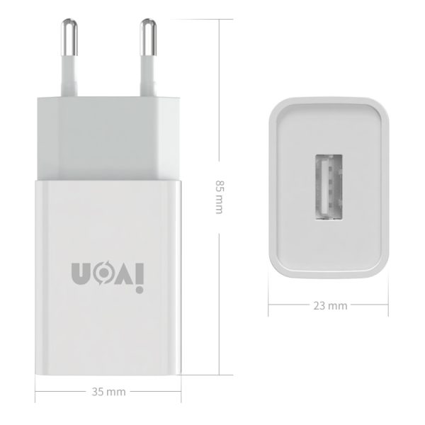 EDA002587201A_1.jpg IVON AD-33 2 in 1 2.1A Single USB Port Travel Charger + 1m USB to Micro USB Data Cable Set,, EU Plug, US Plug