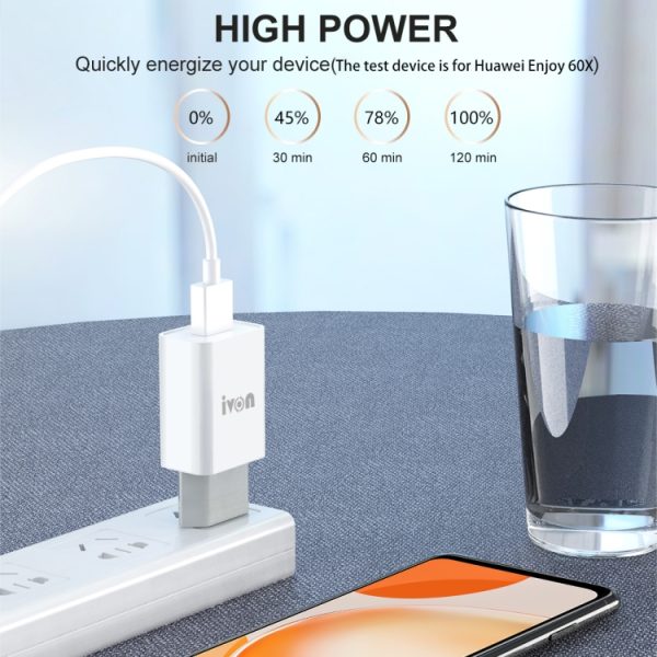 EDA002587401_B3.jpg IVON AD-33 2 in 1 2.1A Single USB Port Travel Charger + 1m USB to USB-C / Type-C Data Cable Set,, EU Plug, US Plug