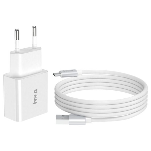 EDA002587801A-1.jpg IVON AD-35 2 in 1 18W QC3.0 USB Port Travel Charger + 1m USB to Micro USB Data Cable Set,, EU Plug, US Plug