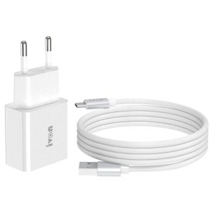 IVON AD-35 2 in 1 18W QC3.0 USB Port Travel Charger + 1m USB to Micro USB Data Cable Set,, EU Plug, US Plug