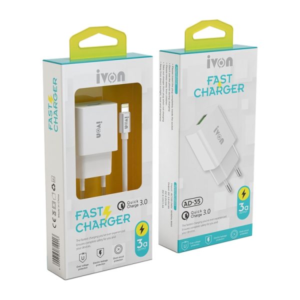 EDA002587801A_2.jpg IVON AD-35 2 in 1 18W QC3.0 USB Port Travel Charger + 1m USB to Micro USB Data Cable Set,, EU Plug, US Plug