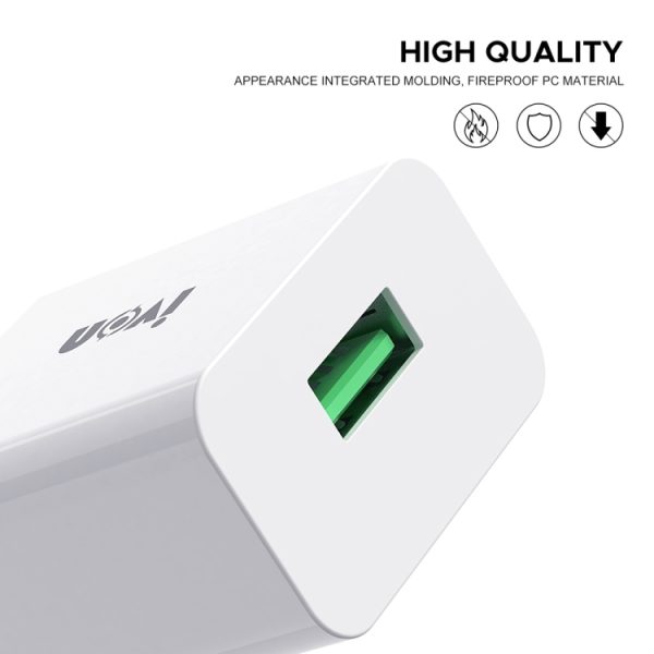 EDA002587801_B1.jpg IVON AD-35 2 in 1 18W QC3.0 USB Port Travel Charger + 1m USB to Micro USB Data Cable Set,, EU Plug, US Plug