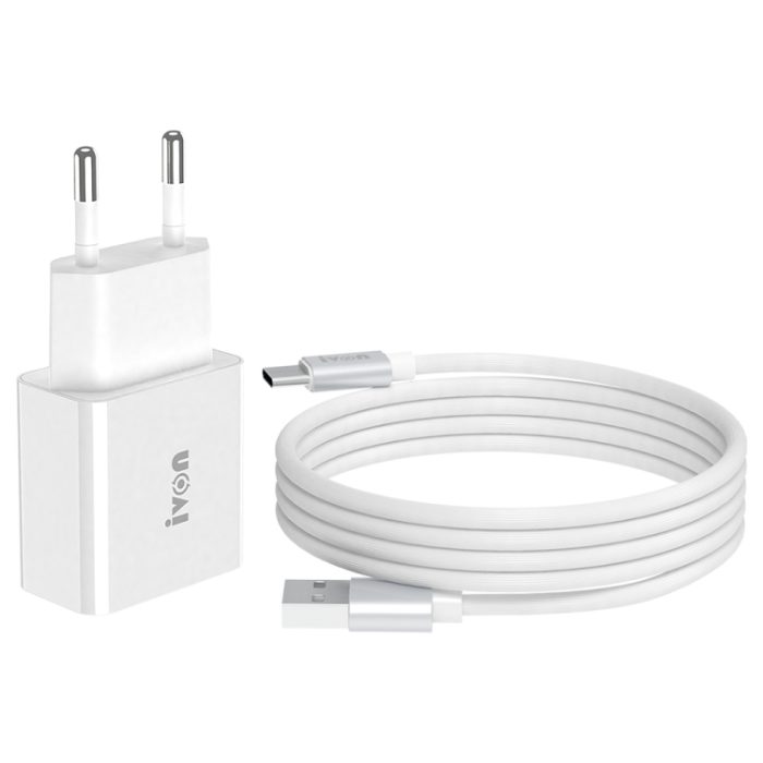 IVON AD-35 2 in 1 18W QC3.0 USB Port Travel Charger + 1m USB to USB-C / Type-C Data Cable Set,, EU Plug, US Plug