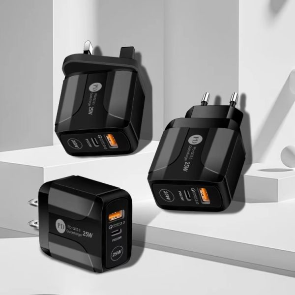 EDA003494201A_1.jpg 25W PD Type-C + QC3.0 USB Ports Travel Charger, US Plug, EU Plug