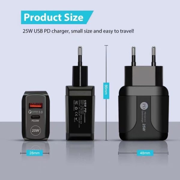 EDA003494201A_2.jpg 25W PD Type-C + QC3.0 USB Ports Travel Charger, US Plug, EU Plug