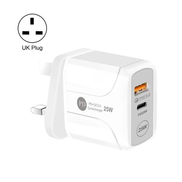 EDA003494401A-1.jpg 25W PD Type-C + QC3.0 USB Ports Travel Charger, UK Plug