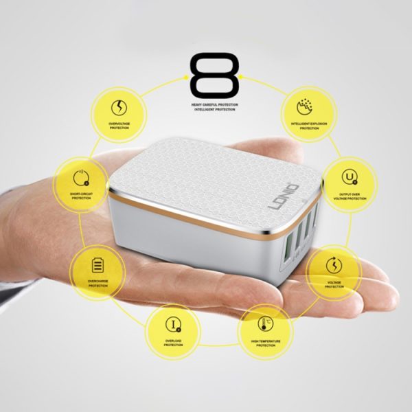 EDA00582801_5.jpg LDNIO A3304 17W 3 USB Interfaces Travel Charger Mobile Phone Charger,, US Plug, EU Plug, UK Plug, AU Plug