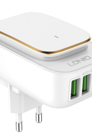 LDNIO A3305 3.4A 3 USB Interfaces Travel Charger Mobile Phone Charger, Support Touch LED Night Light, EU Plug,, Type-C / USB-C, Micro USB, 8 Pin