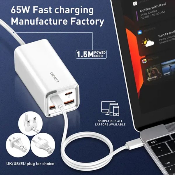 EDA0069506_B3.jpg LDNIO A4610C PD65W Dual USB-C / Type-C + Dual USB Fast Charger, Cable Length: 1.5m, EU Plug·, A4610C (UK Plug), US Plug