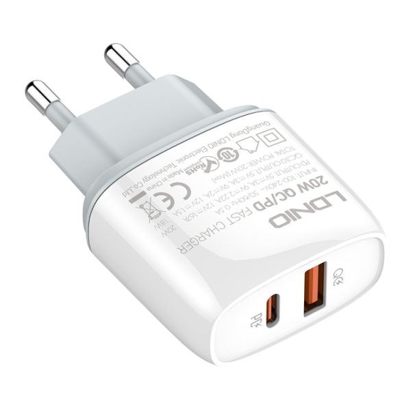 EDA006951301A_1.jpg LDNIO Q229 QC3.0 / PD20W USB + Type-C Fast Charger with 1m Type-C to Type-C Cable, EU Plug, UK Plug, US Plug