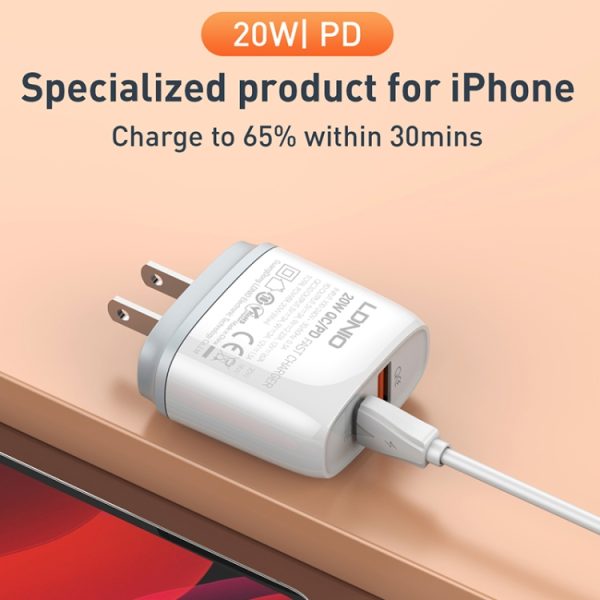 EDA0069513_B3.jpg LDNIO Q229 QC3.0 / PD20W USB + Type-C Fast Charger with 1m Type-C to Type-C Cable, EU Plug, UK Plug, US Plug