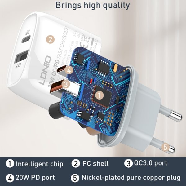 EDA0069513_B5.jpg LDNIO Q229 QC3.0 / PD20W USB + Type-C Fast Charger with 1m Type-C to Type-C Cable, EU Plug, UK Plug, US Plug