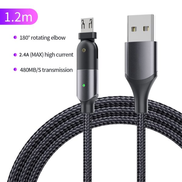 EDA00789001A_1.jpg 2.4A USB to Micro USB 180 Degree Rotating Elbow Charging Cable, 1.2m Micro USB, 2m Micro USB