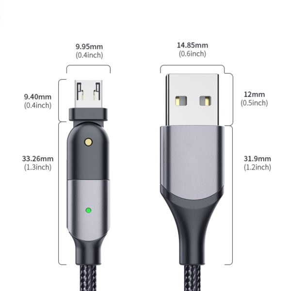 EDA00789001A_2.jpg 2.4A USB to Micro USB 180 Degree Rotating Elbow Charging Cable, 1.2m Micro USB, 2m Micro USB