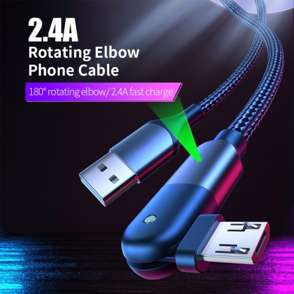 EDA00789001A_3.jpg 2.4A USB to Micro USB 180 Degree Rotating Elbow Charging Cable, 1.2m Micro USB, 2m Micro USB