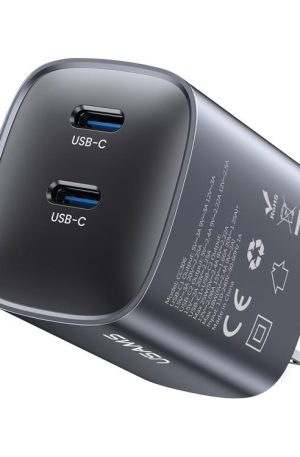 USAMS CC306 T66 45W Dual USB-C / Type-C GaN Fast Charger, US Plug, CC306