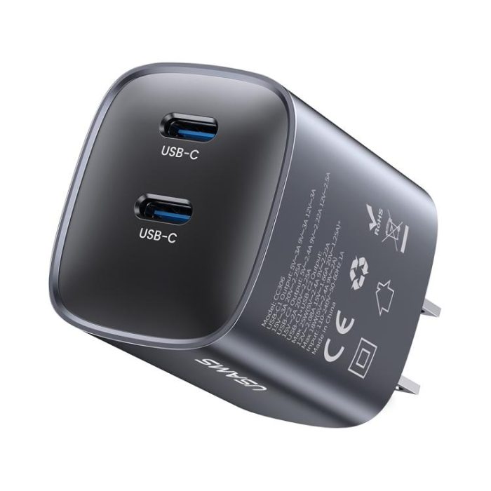 USAMS CC306 T66 45W Dual USB-C / Type-C GaN Fast Charger, US Plug, CC306