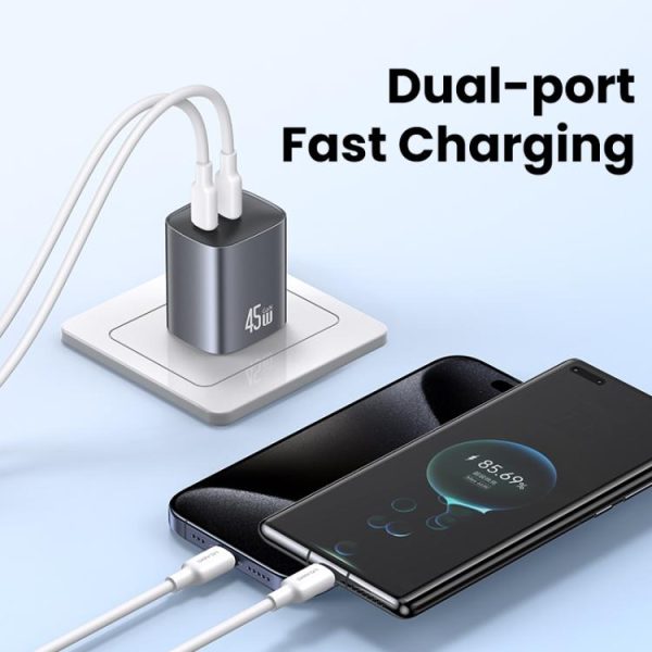 EDA007899401A_3.jpg USAMS CC306 T66 45W Dual USB-C / Type-C GaN Fast Charger, US Plug, CC306