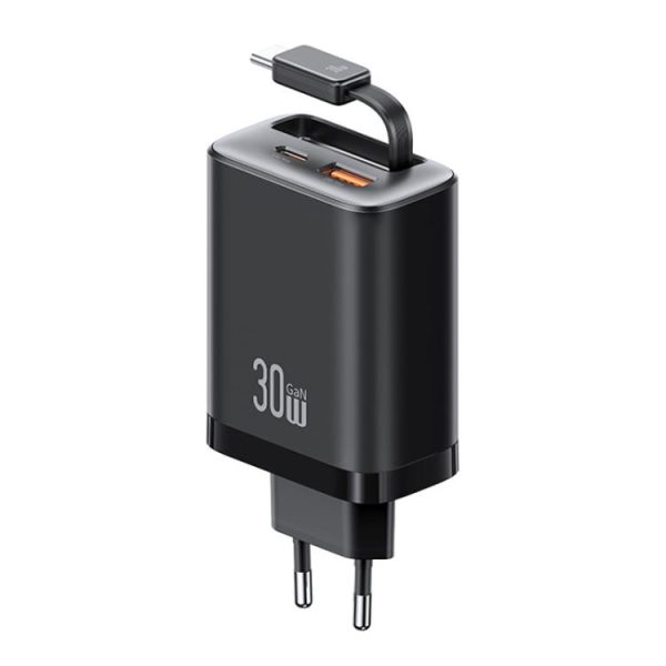 EDA007944701A-2.jpg USAMS CC296 30W Fast Charger With Retractable USB-C / Type-C Cable, EU Plug