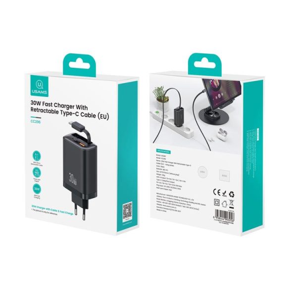 EDA0079447_B9-1.jpg USAMS CC296 30W Fast Charger With Retractable USB-C / Type-C Cable, EU Plug