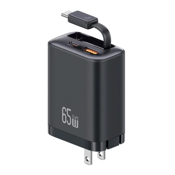 EDA007945001A-2.jpg USAMS CC300 65W Fast Charger With Retractable USB-C / Type-C Cable, US Plug