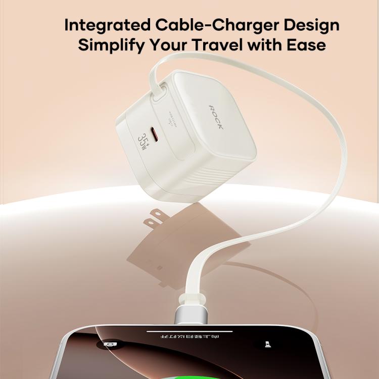 ROCK T90 PD35W Type-C Single Port GaN Wall Charger with Type-C Retractable Cable, UK Plug, EU Plug 4 ROCK T90 PD35W Type-C Single Port GaN Wall Charger with Type-C Retractable Cable, UK Plug, EU Plug - Image 4