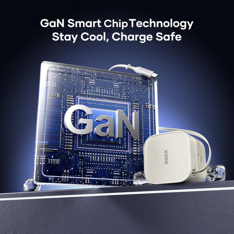 ROCK T90 PD35W Type-C Single Port GaN Wall Charger with Type-C Retractable Cable, UK Plug, EU Plug 6 ROCK T90 PD35W Type-C Single Port GaN Wall Charger with Type-C Retractable Cable, UK Plug, EU Plug - Image 6