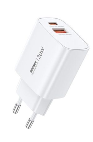 REMAX U187 30W USB and Type-C GaN Fast Charger, EU Plug, UK Plug