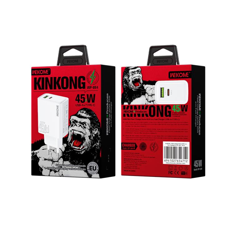 WK WP-U64 45W Kinkong Flash Charge USB+Type-C Port Fast Charger, EU Plug, UK Plug, US Plug 2 WK WP-U64 45W Kinkong Flash Charge USB+Type-C Port Fast Charger, EU Plug, UK Plug, US Plug - Image 2