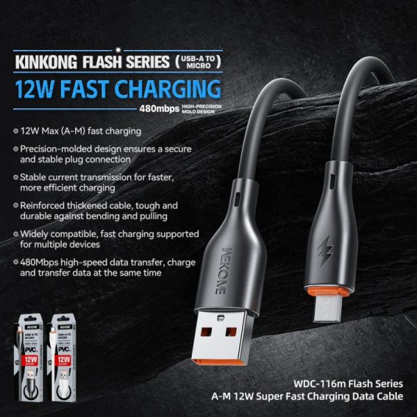EDA0086224_B2.jpg WK WDC-116m 12W USB to Micro USB Fast Charging Data Cable, Length: 1m, WDC-116m