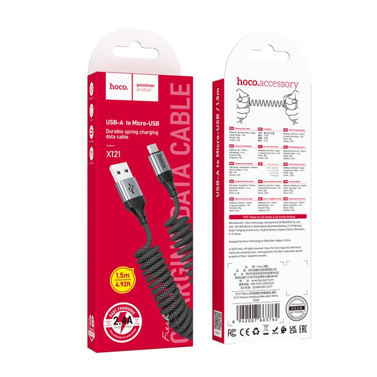 hoco X121 Nuevo Charging USB-A to Micro Spring Braided Data Cable, USB-A to Micro 6 hoco X121 Nuevo Charging USB-A to Micro Spring Braided Data Cable, USB-A to Micro - Image 6