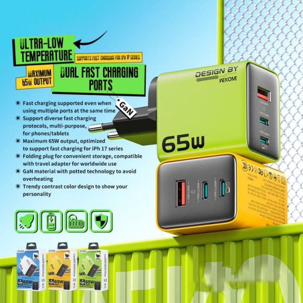 EDA008774501A_3.jpg WK WP-U45 Keylour 65W Type-Cx2, USB GaN Charger, EU Plug, UK Plug