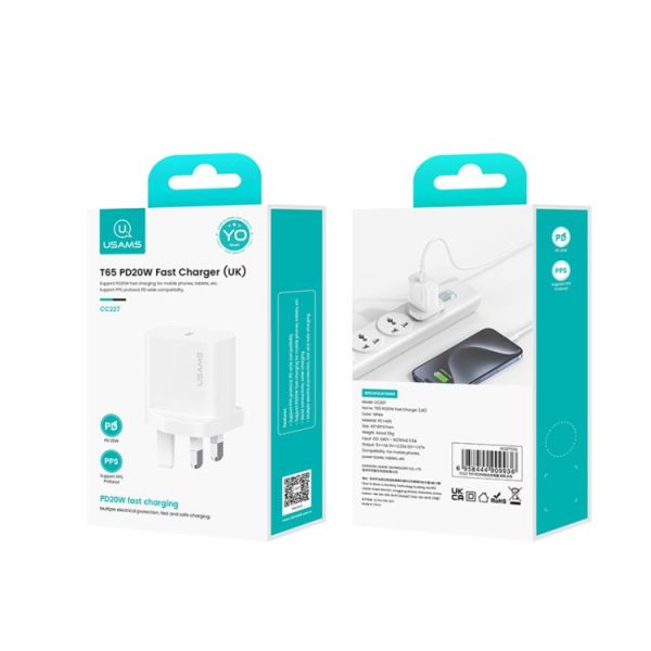 EDA008818901A_11.jpg USAMS CC227 T65 PD20W USB-C / Type-C Single Port Fast Charger, UK Plug, CC227