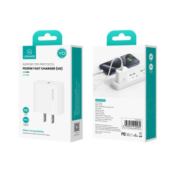 USAMS CC228 T65 PD20W USB-C / Type-C Single Port Fast Charger, US Plug, CC228