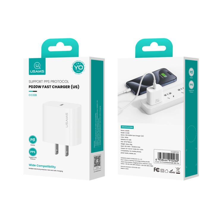 USAMS CC228 T65 PD20W USB-C / Type-C Single Port Fast Charger, US Plug, CC228 13 USAMS CC228 T65 PD20W USB-C / Type-C Single Port Fast Charger, US Plug, CC228 - Image 13