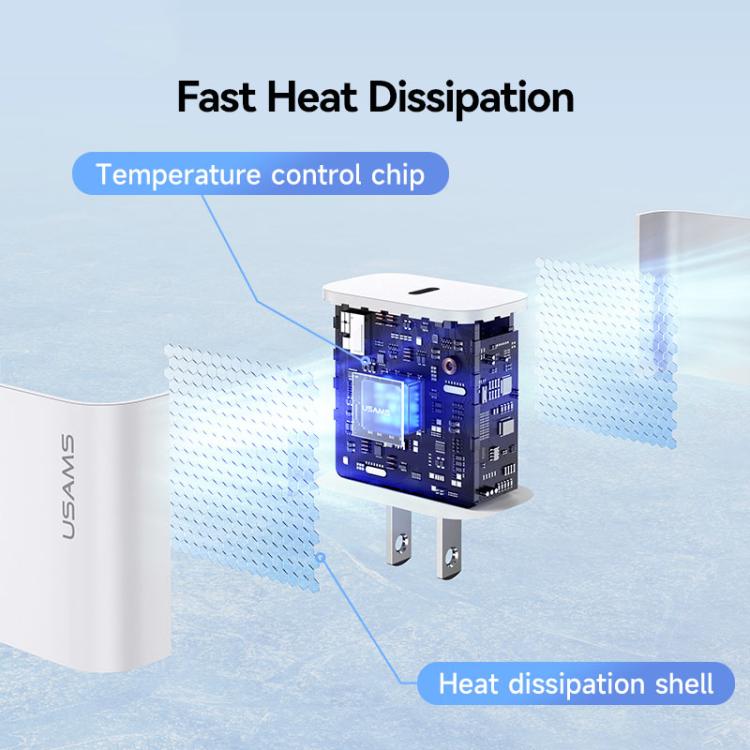 USAMS CC228 T65 PD20W USB-C / Type-C Single Port Fast Charger, US Plug, CC228 10 USAMS CC228 T65 PD20W USB-C / Type-C Single Port Fast Charger, US Plug, CC228 - Image 10