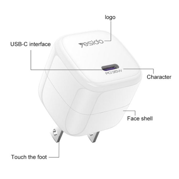 EDA008867901A_2.jpg Yesido YC16U PD 35W Type-C Mini Ice Cube Fast Charger, US Plug