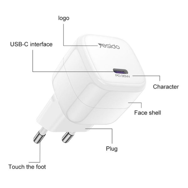 Yesido YC103 PD 35W Type-C Mini Ice Cube Fast Charger, EU Plug