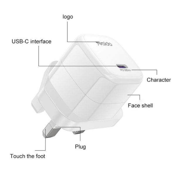 EDA008868301A_2.jpg Yesido YC149 PD 35W Type-C Mini Ice Cube Fast Charger, UK Plug