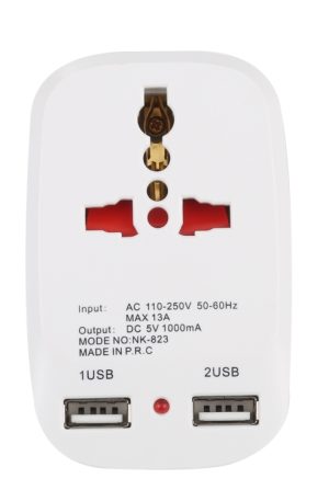 NK-823 2000W Dual USB Travel Charger Power Adapter Socket, UK Plug