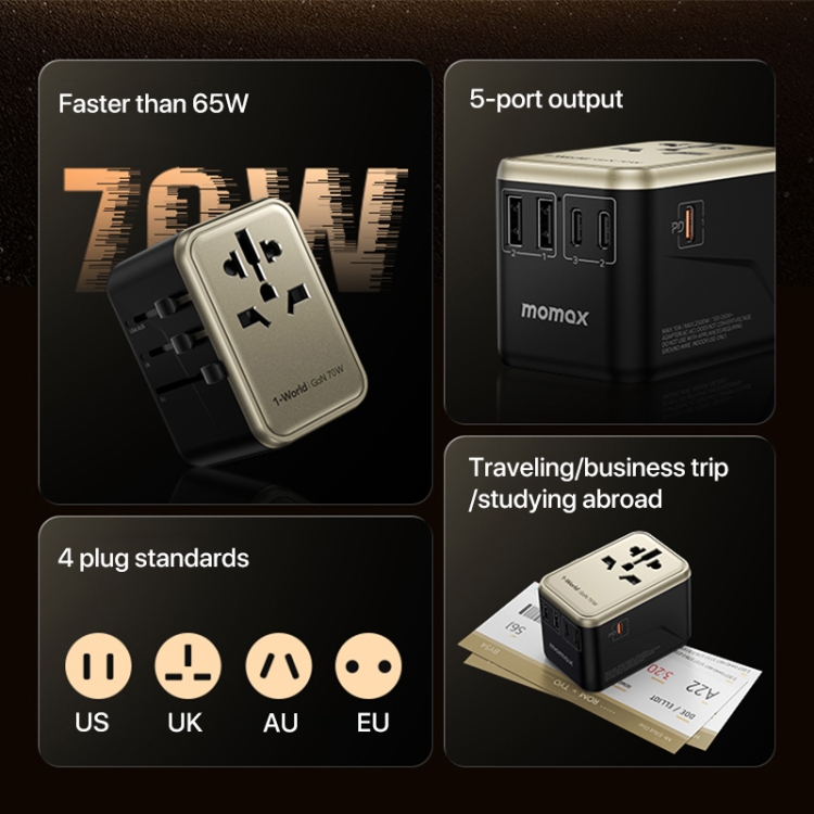 MOMAX 1-World UA8 PD 70W Fast Charger Power Adapter, UA8 8 MOMAX 1-World UA8 PD 70W Fast Charger Power Adapter, UA8 - Image 8