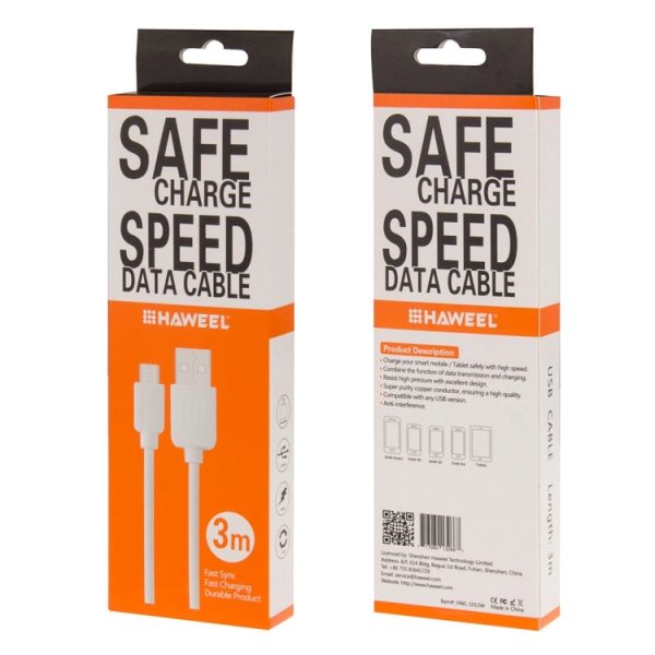 HWL-1013W_3.jpg HAWEEL 3m High Speed Micro USB to USB Data Sync Charging Cable For Samsung, Xiaomi, Huawei, LG, HTC, The Devices with Micro USB Port, Micro USB 3m